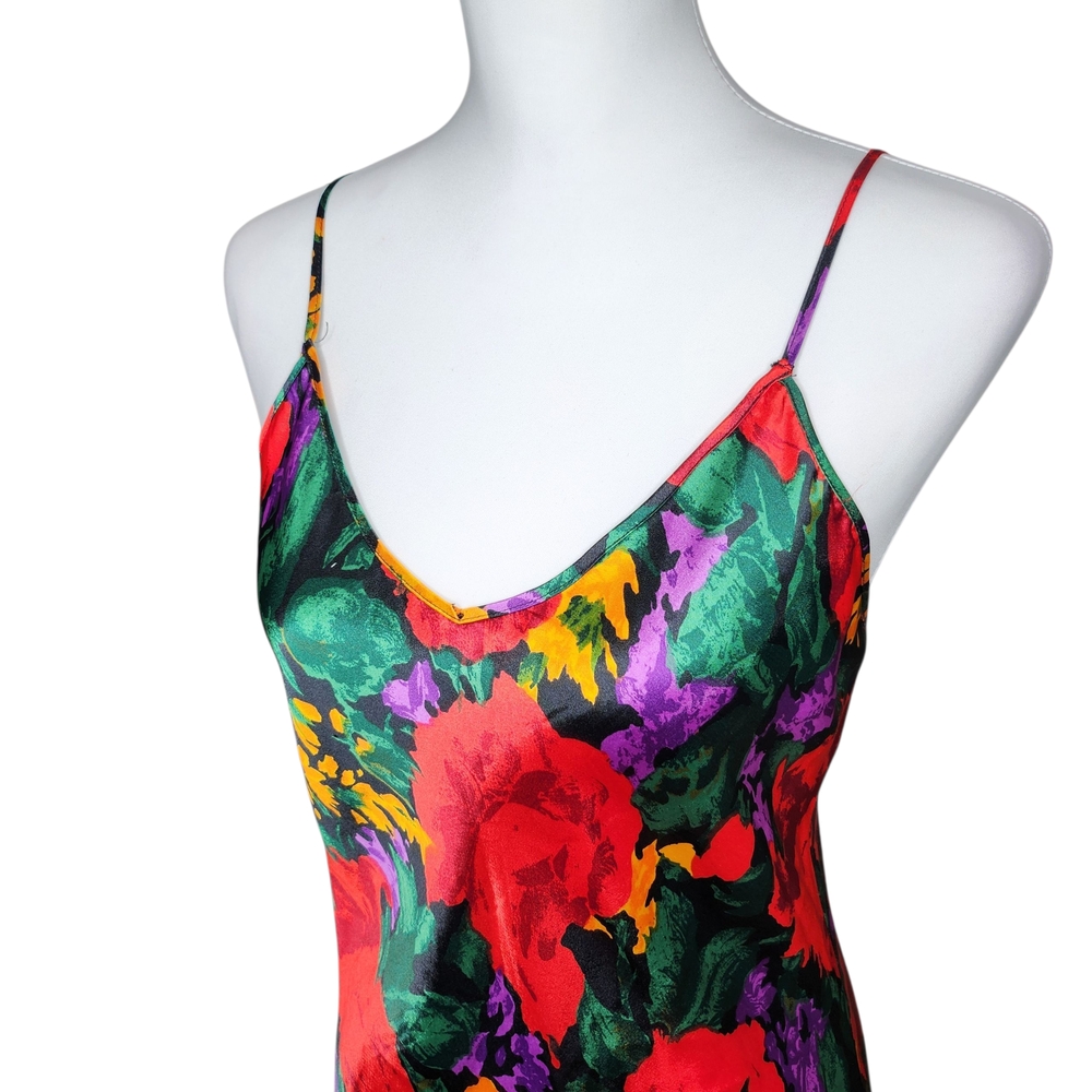 Vintage 90s VS Gold Label Set Floral Satin Robe And Dress- Red, Green, Purple SM